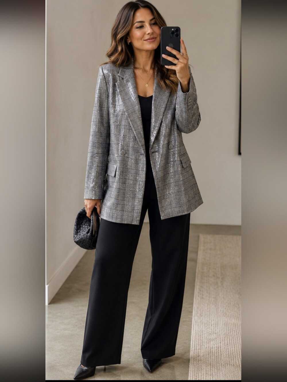 Jason Wu Houndstooth Plaid Clear Sequin Double Breasted Y2K Lined Blazer Jacket 